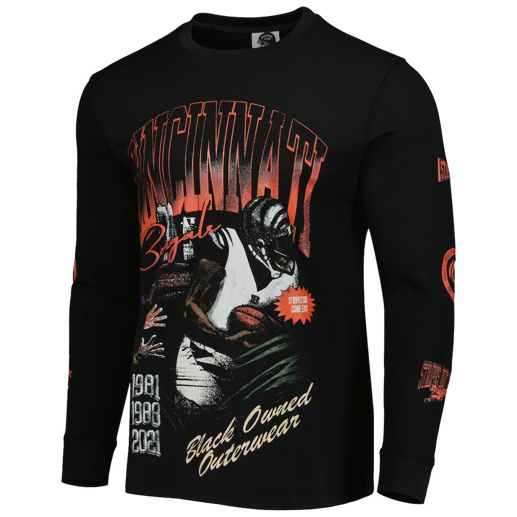 Cincinnati Bengals x BlaCkOWned Unisex Stripes Don't Come Easy Long Sleeve T-Shirt Black