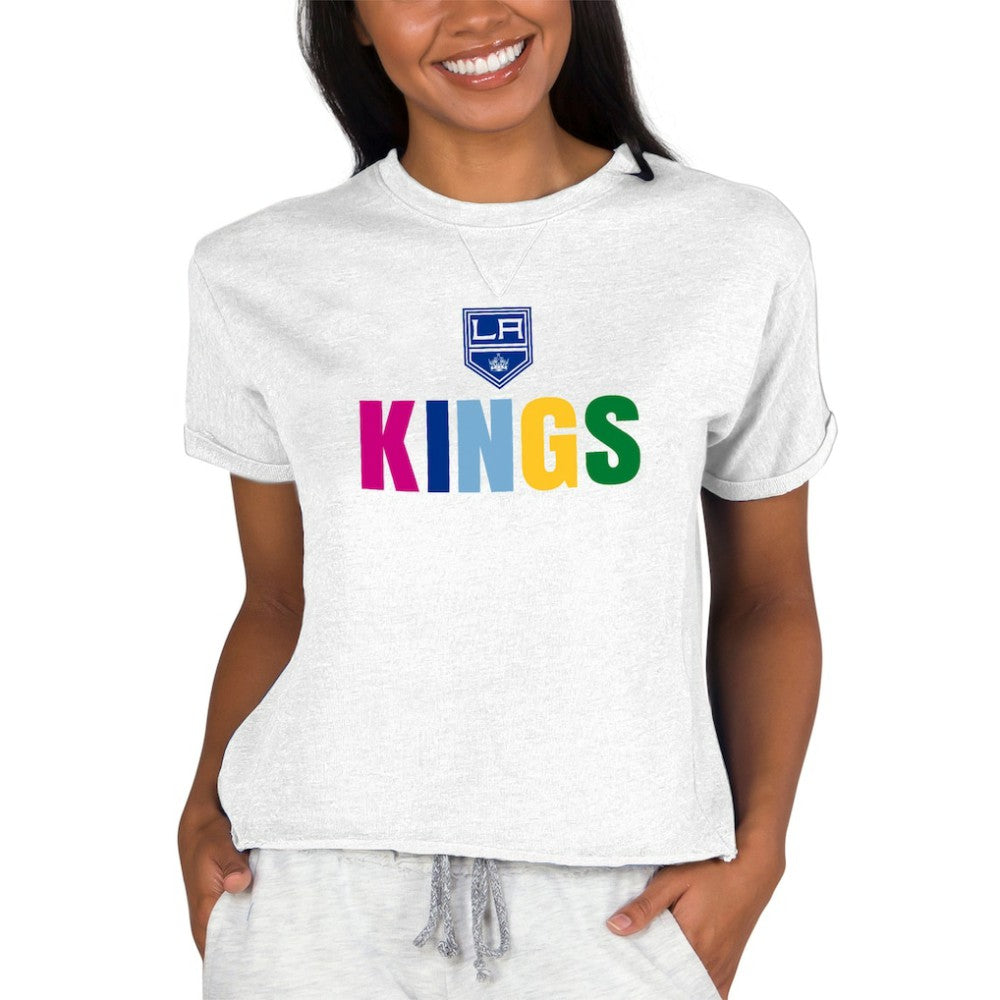 NHL Los Angeles Kings Concepts Sport Women's Tri-Blend Mainstream Terry Short Sleeve Sweatshirt Top - Oatmeal