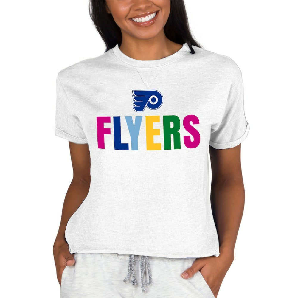 NHL Philadelphia Flyers Concepts Sport Women's Tri-Blend Mainstream Terry Short Sleeve Sweatshirt Top - Oatmeal