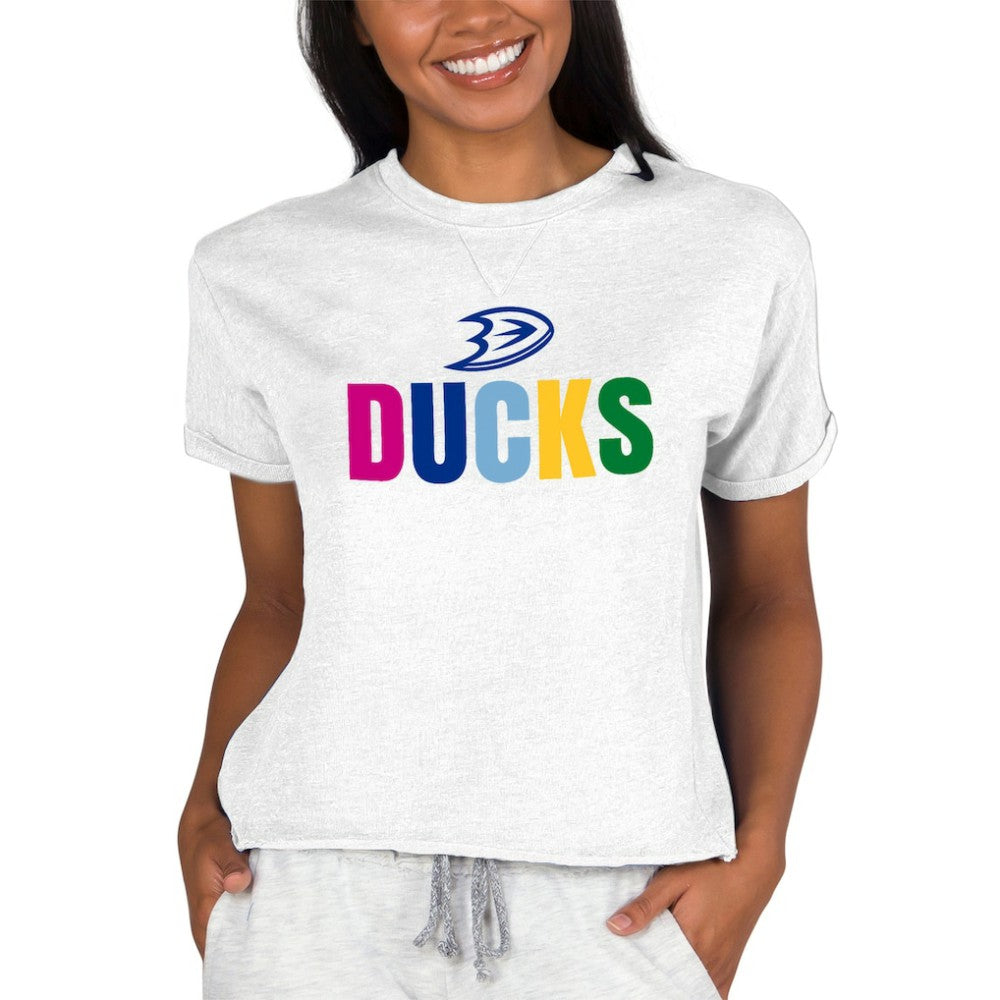 NHL Anaheim Ducks Concepts Sport Women's Tri-Blend Mainstream Terry Short Sleeve Sweatshirt Top - Oatmeal