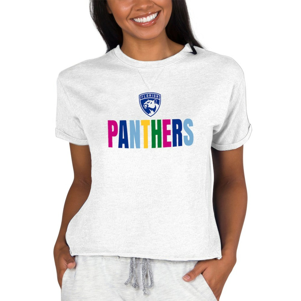 NHL Florida Panthers Concepts Sport Women's Tri-Blend Mainstream Terry Short Sleeve Sweatshirt Top - Oatmeal