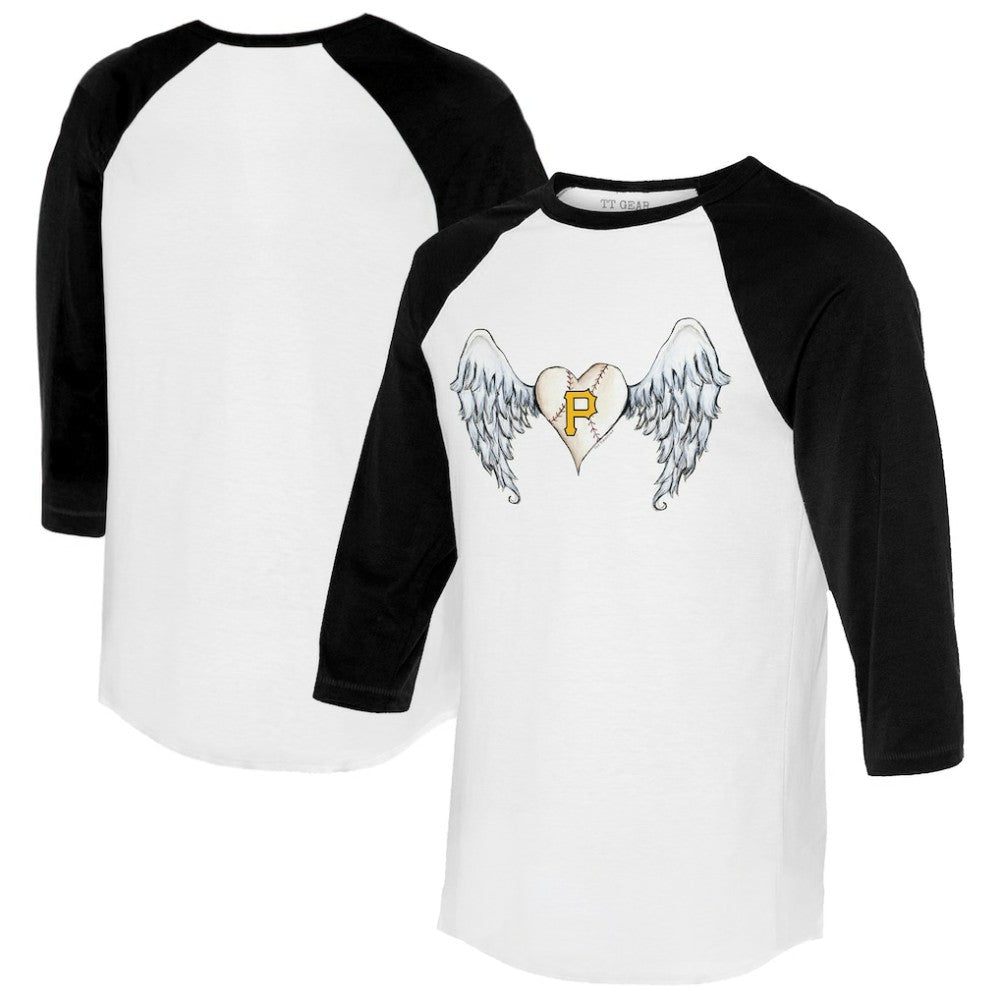 Pittsburgh Pirates Tiny Turnip Women's Angel Wings 3/4-Sleeve Raglan T-Shirt - White/Black T-shirts
