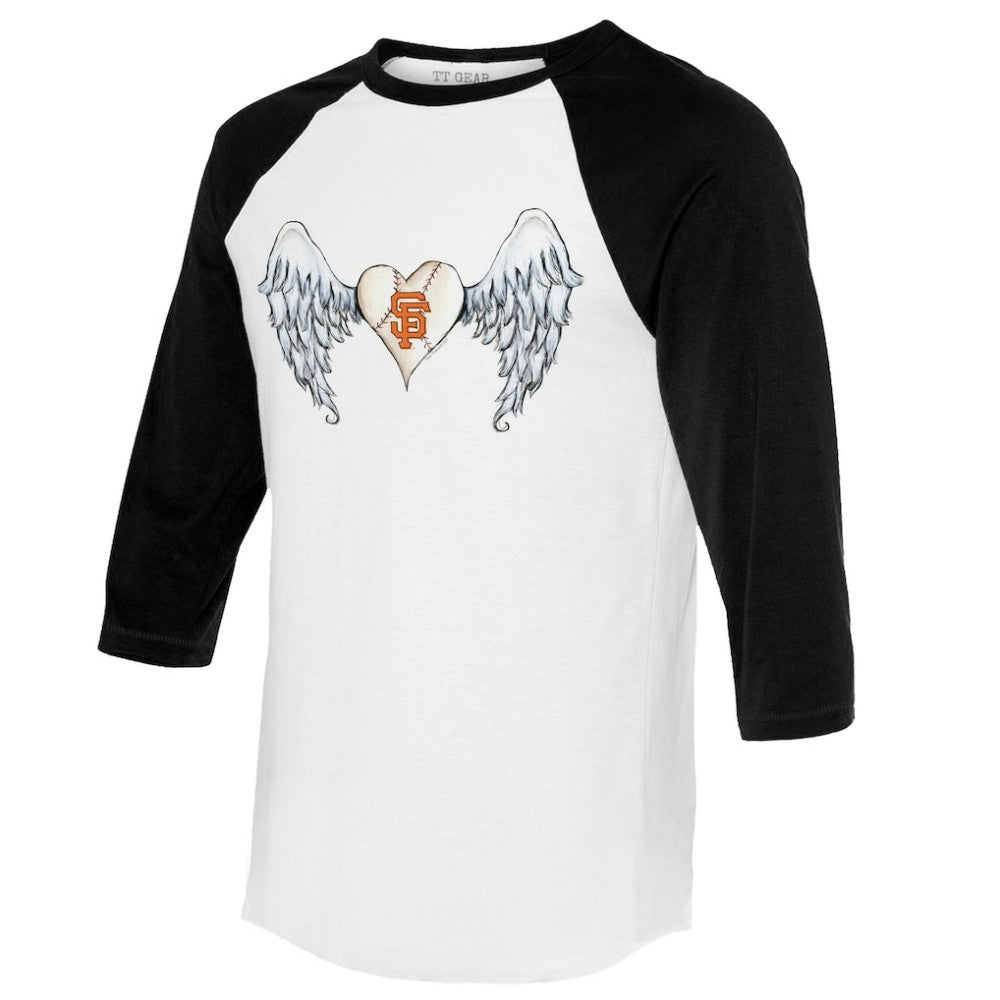 San Francisco Giants Tiny Turnip Women's Angel Wings 3/4-Sleeve Raglan T-Shirt - White/Black T-shirts
