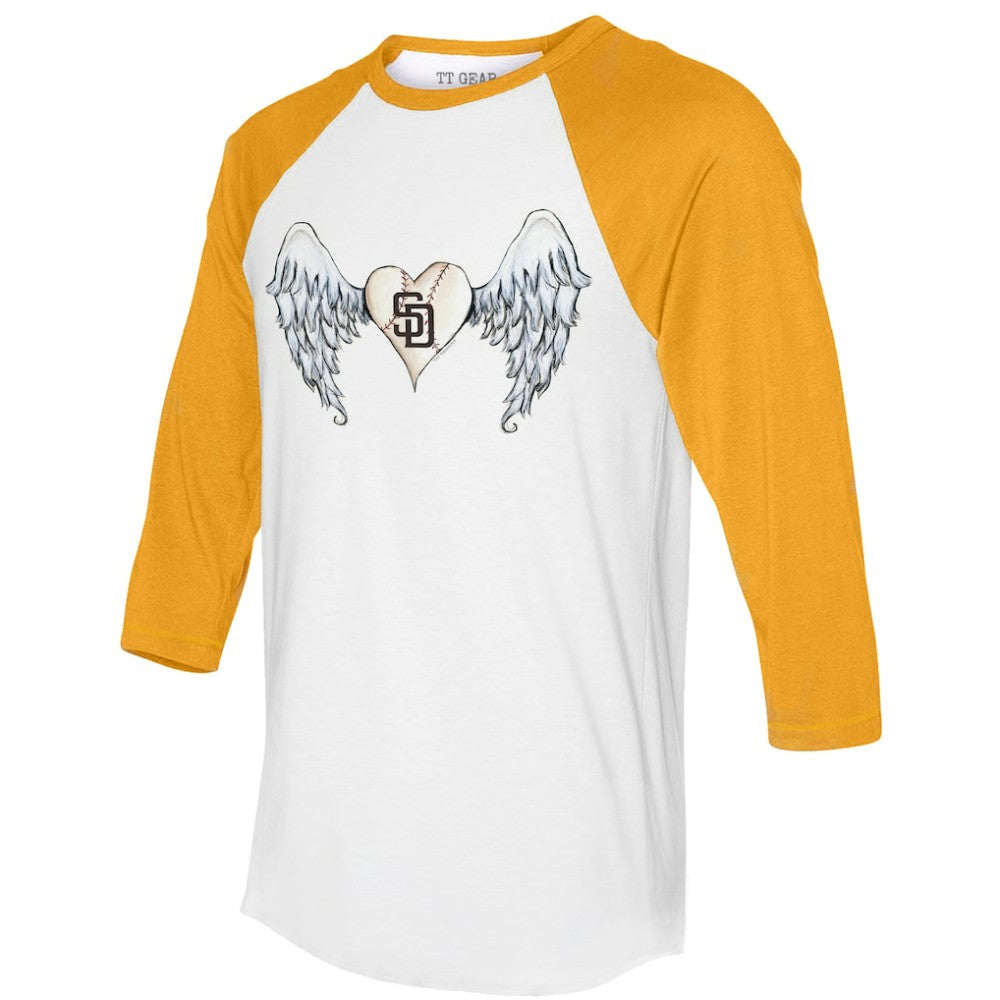 San Diego Padres Tiny Turnip Women's Angel Wings 3/4-Sleeve Raglan T-Shirt - White/Gold T-shirts
