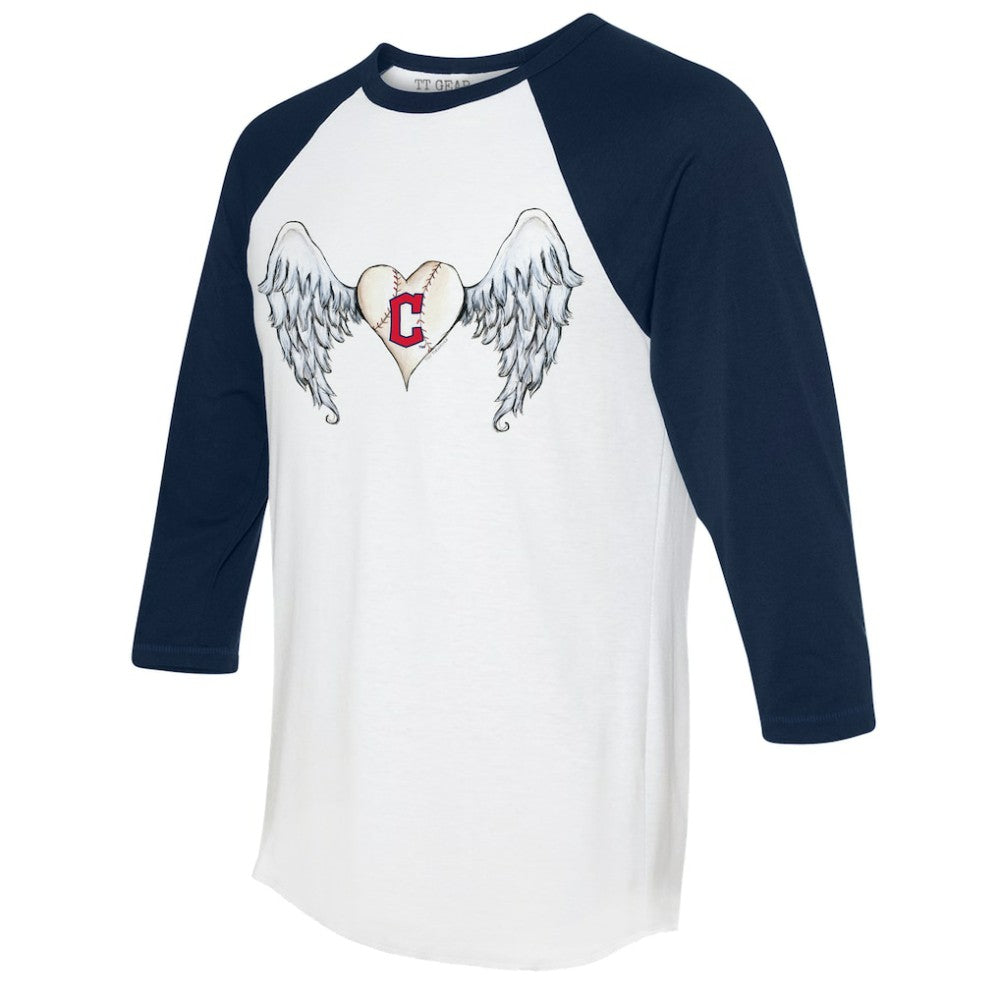 Cleveland Guardians Tiny Turnip Women's Angel Wings 3/4-Sleeve Raglan T-Shirt - White/Navy T-shirts