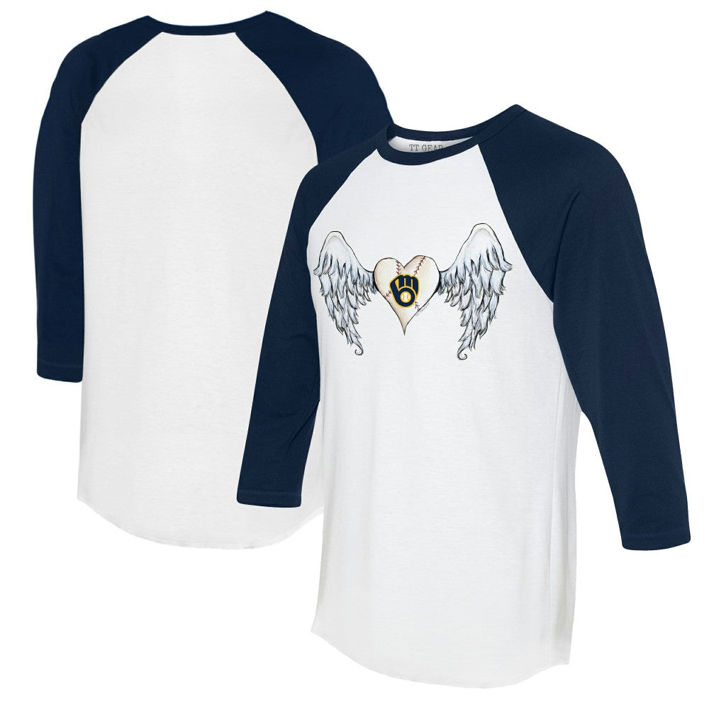 Milwaukee Brewers Tiny Turnip Women's Angel Wings 3/4-Sleeve Raglan T-Shirt - White/Navy T-shirts