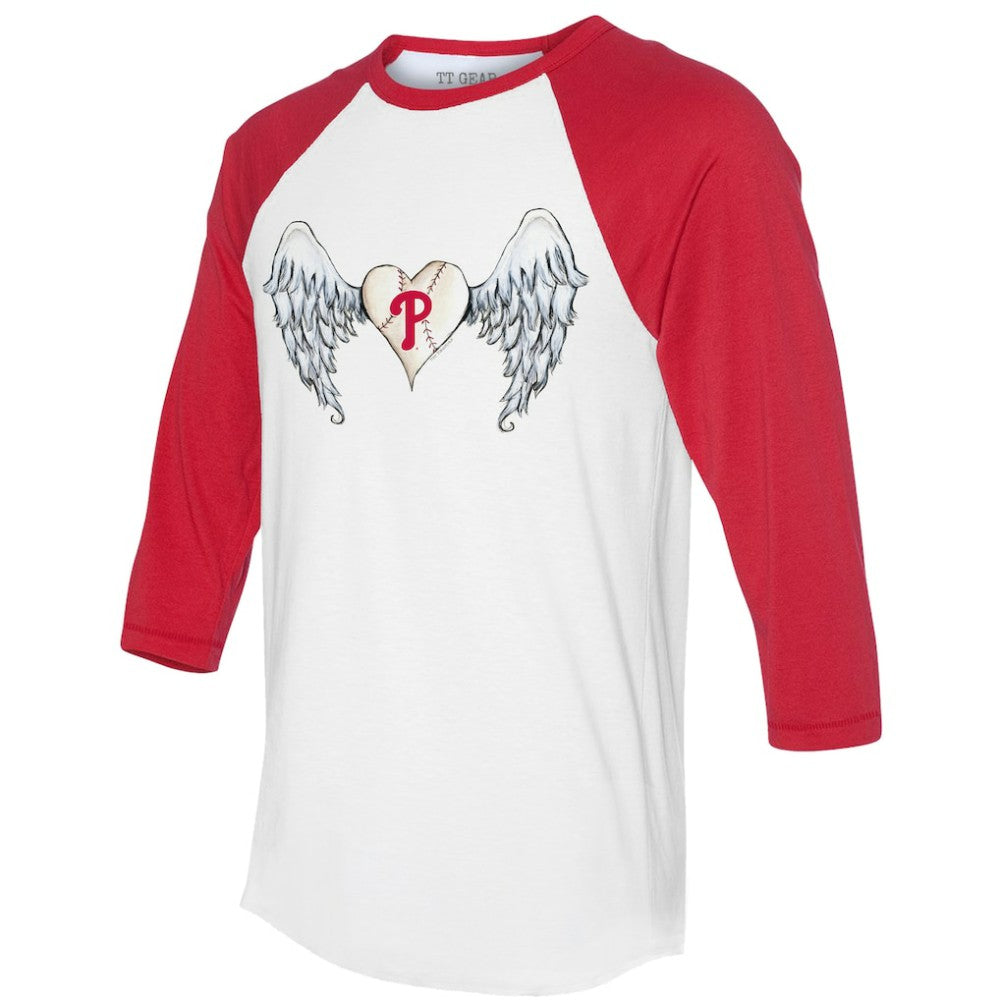 Philadelphia Phillies Tiny Turnip Women's Angel Wings 3/4-Sleeve Raglan T-Shirt - White/Red T-shirts