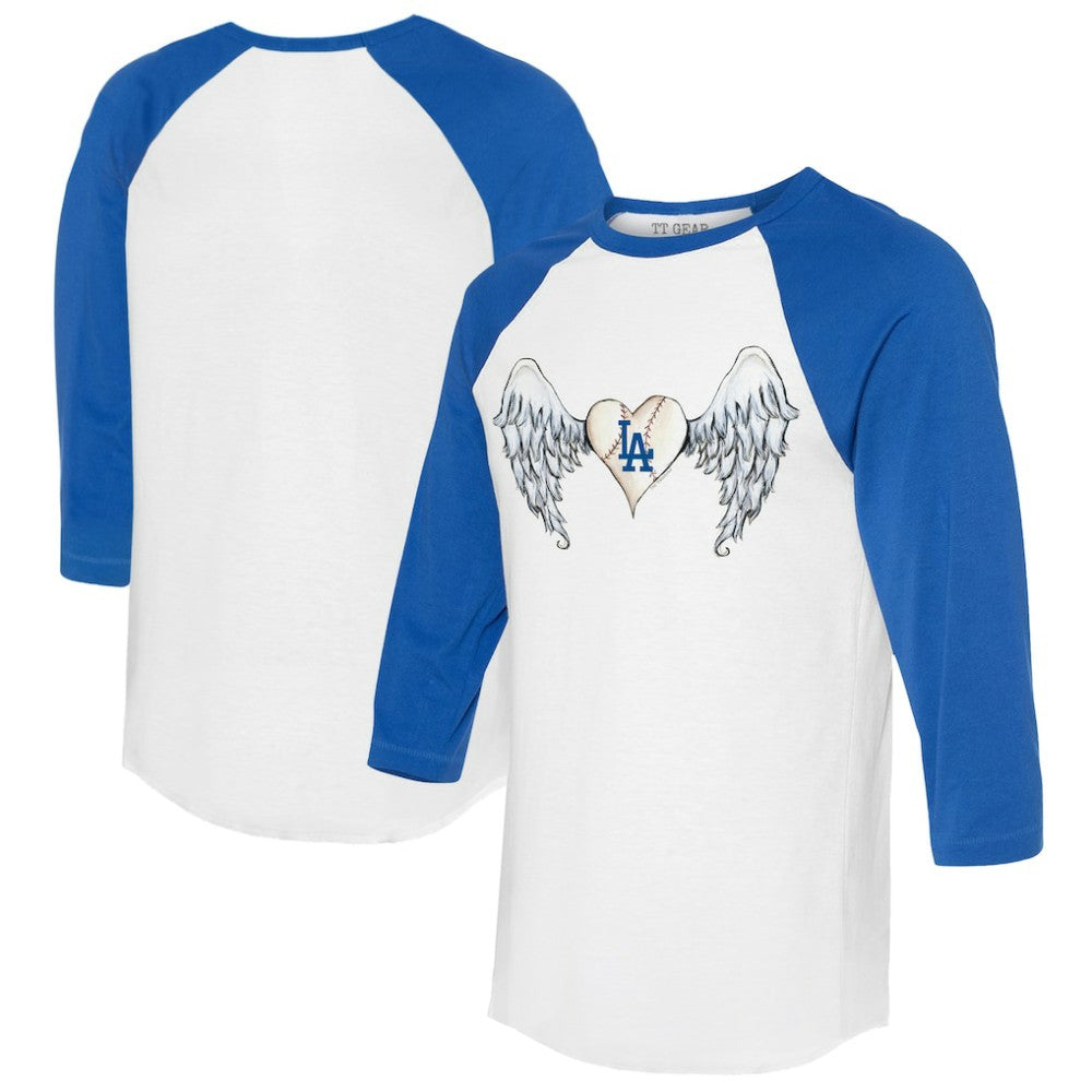 Los Angeles Dodgers Tiny Turnip Women's Angel Wings 3/4-Sleeve Raglan T-Shirt - White/Royal T-shirts