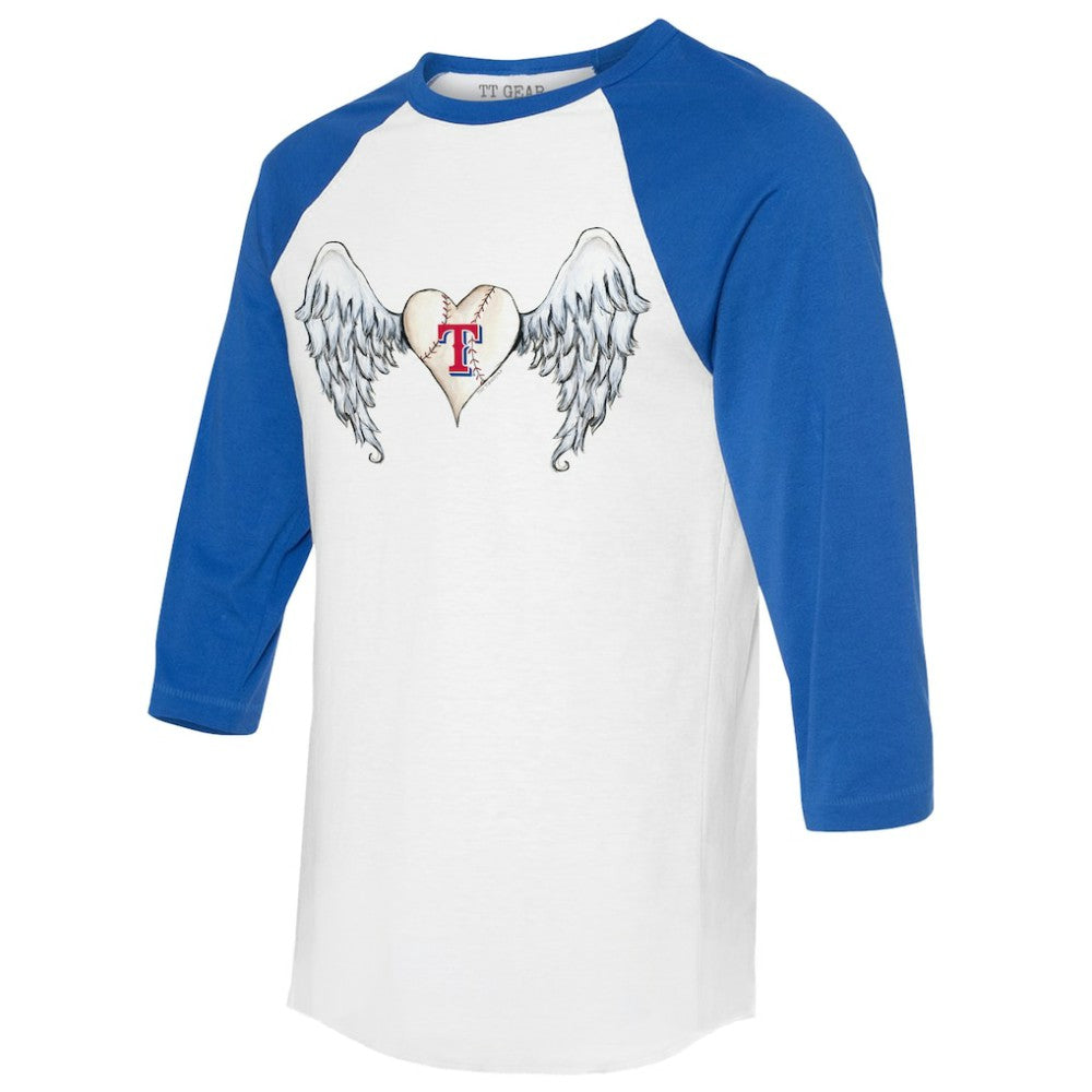 Texas Rangers Tiny Turnip Women's Angel Wings 3/4-Sleeve Raglan T-Shirt - White/Royal T-shirts