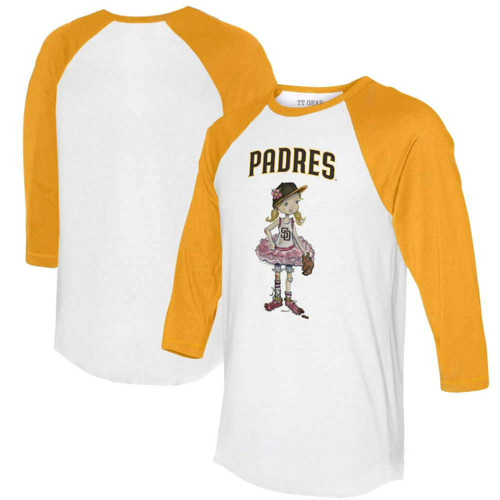 San Diego Padres Tiny Turnip Women's Babes 3/4-Sleeve Raglan T-Shirt - White/Gold T-shirts