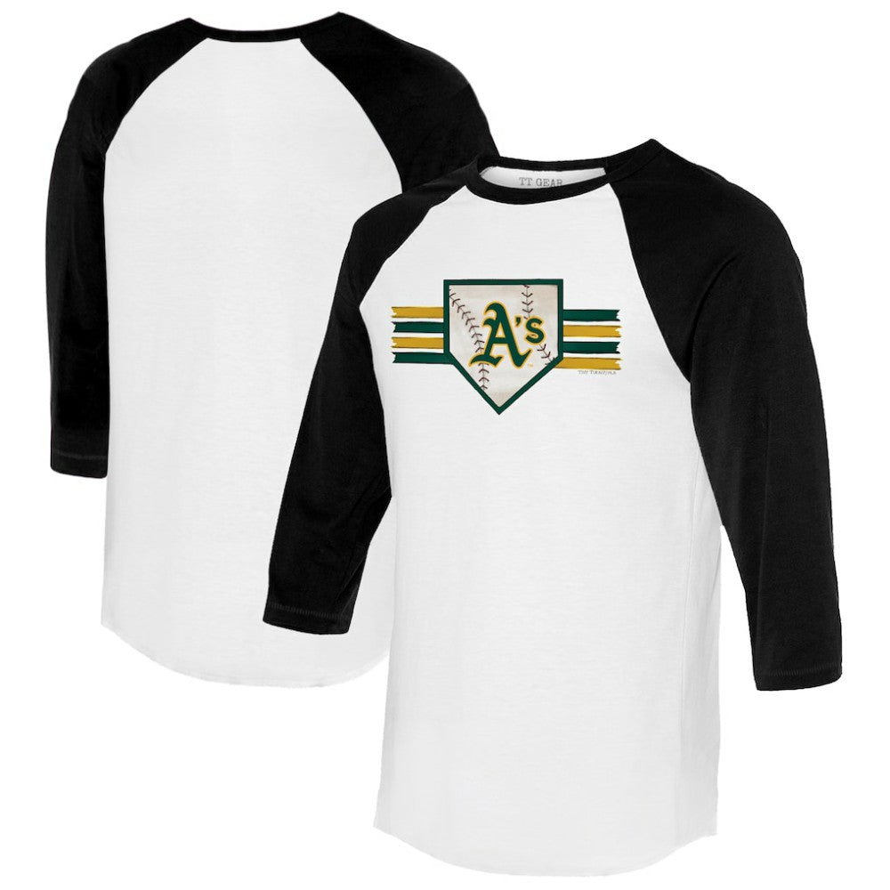 Athletics Tiny Turnip Women's Base Stripe 3/4-Sleeve Raglan T-Shirt - White/Black T-shirts