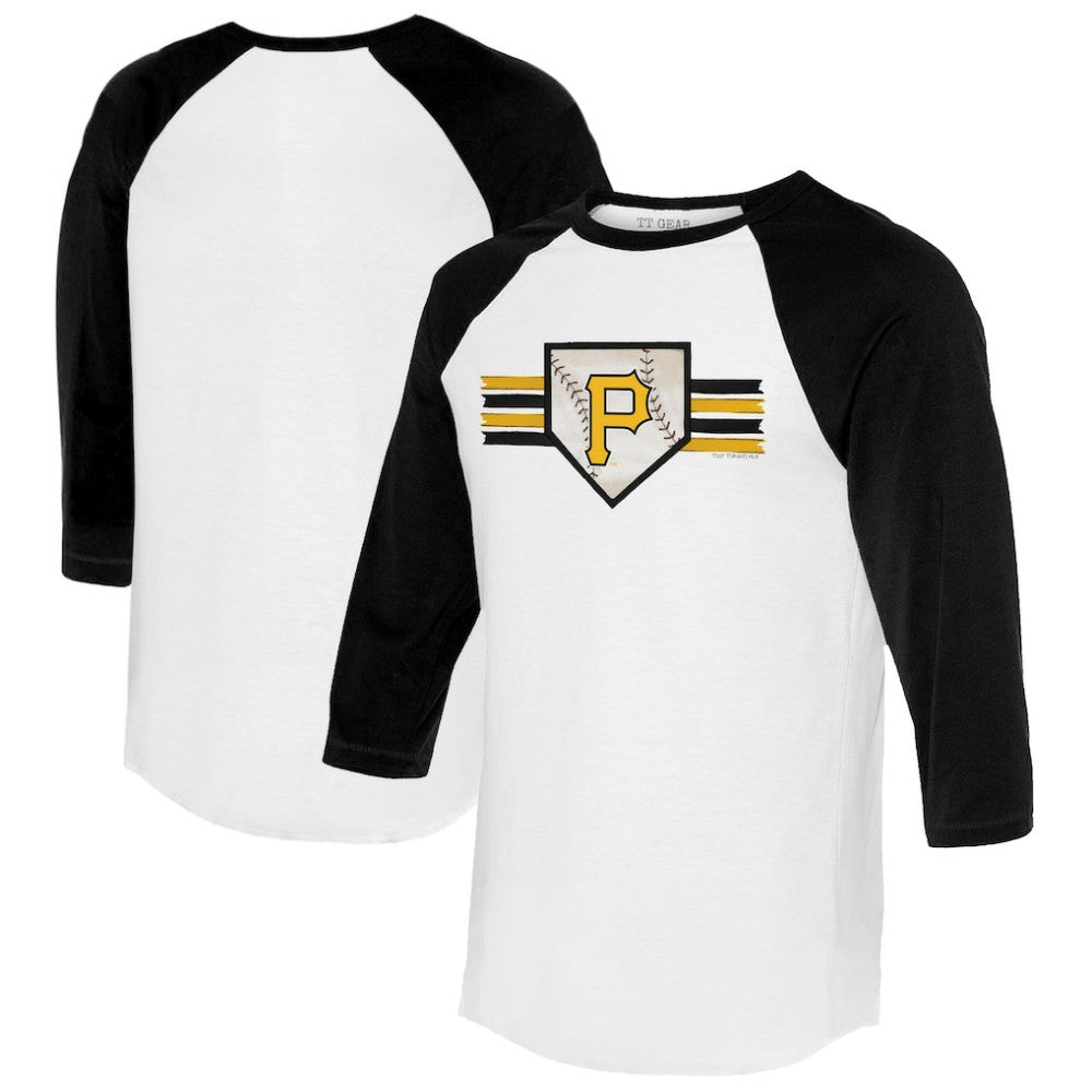 Pittsburgh Pirates Tiny Turnip Women's Base Stripe 3/4-Sleeve Raglan T-Shirt - White/Black T-shirts