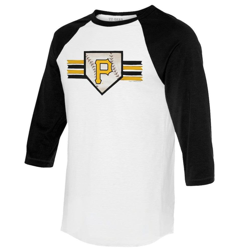 Pittsburgh Pirates Tiny Turnip Women's Base Stripe 3/4-Sleeve Raglan T-Shirt - White/Black T-shirts