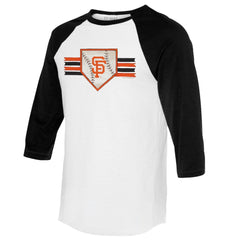 San Francisco Giants Tiny Turnip Women's Base Stripe 3/4-Sleeve Raglan T-Shirt - White/Black T-shirts