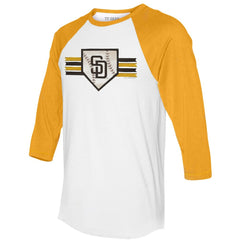 San Diego Padres Tiny Turnip Women's Base Stripe 3/4-Sleeve Raglan T-Shirt - White/Gold T-shirts