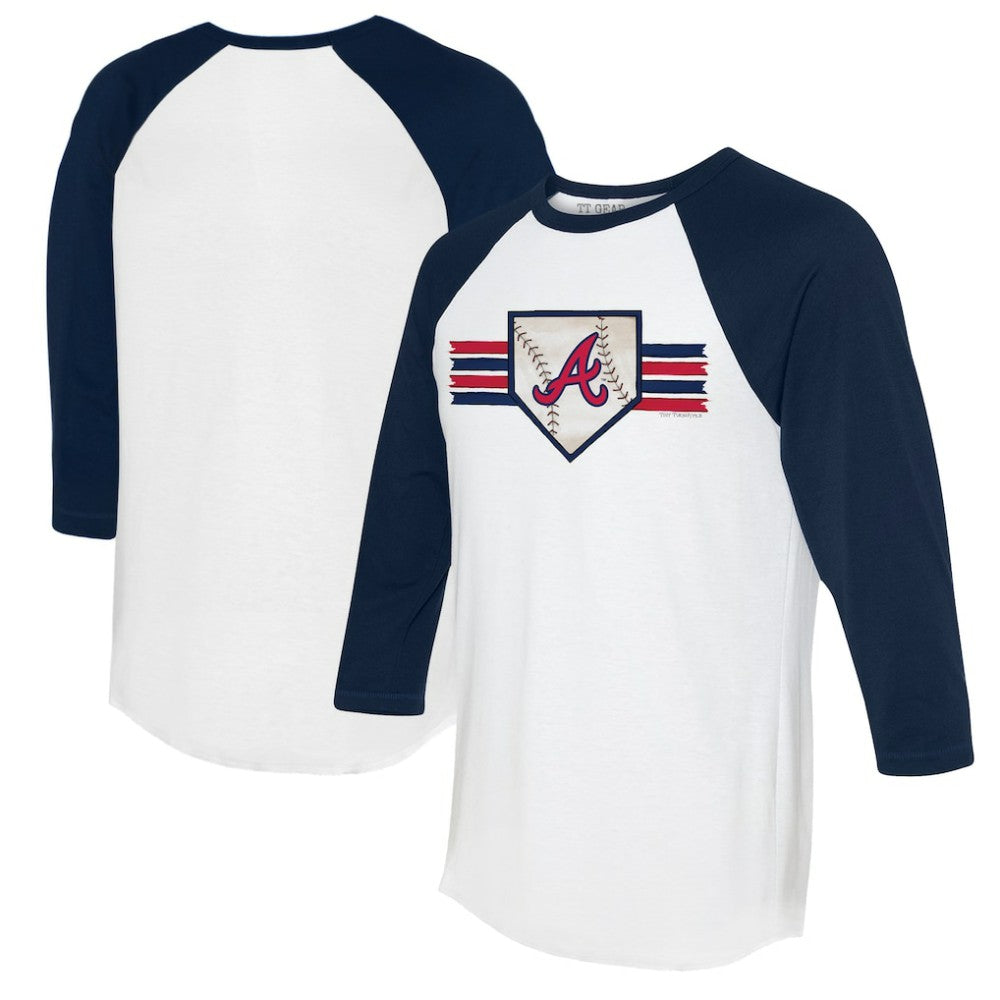Atlanta Braves Tiny Turnip Women's Base Stripe 3/4-Sleeve Raglan T-Shirt - White/Navy T-shirts