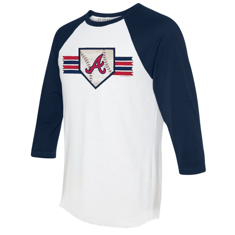 Atlanta Braves Tiny Turnip Women's Base Stripe 3/4-Sleeve Raglan T-Shirt - White/Navy T-shirts