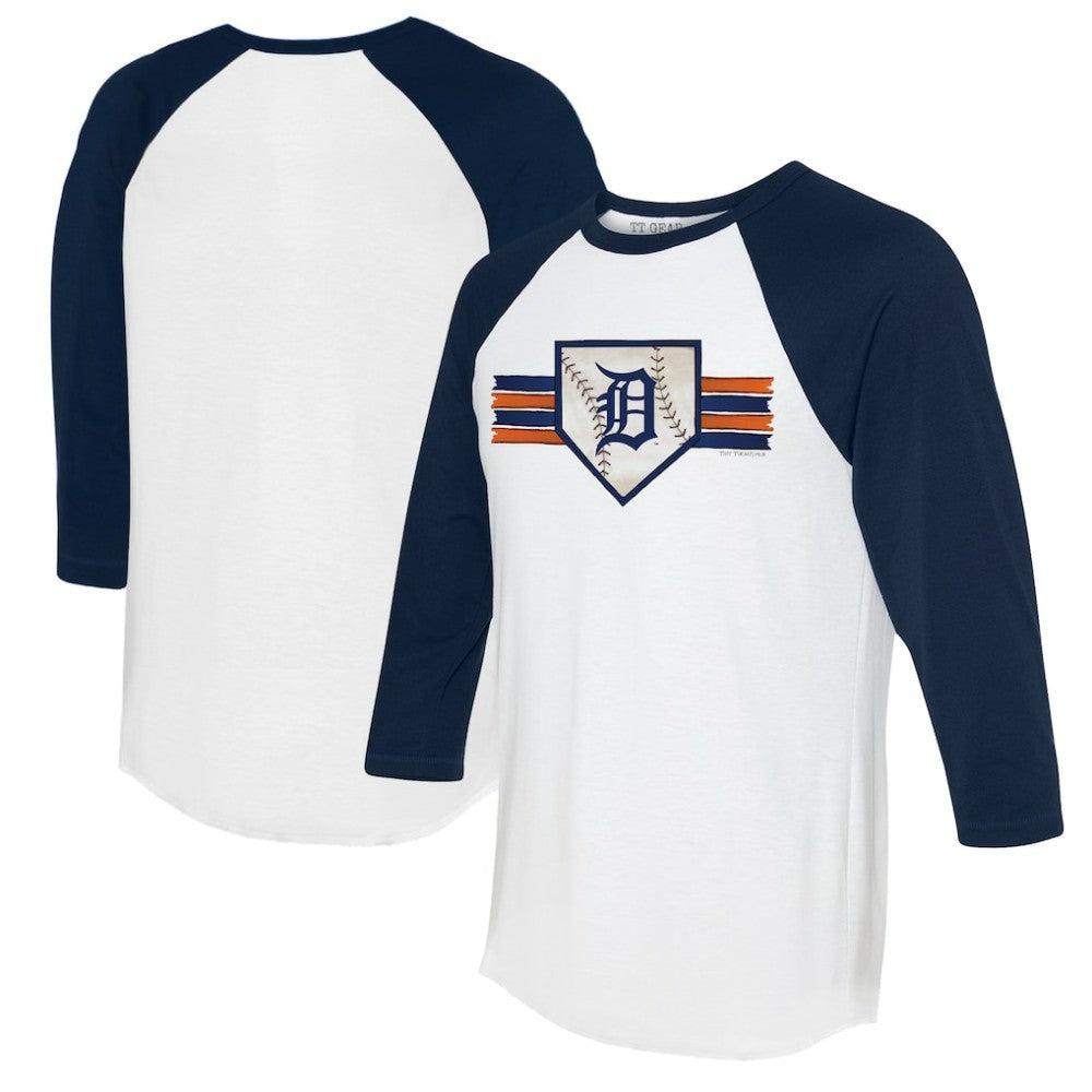 Detroit Tigers Tiny Turnip Women's Base Stripe 3/4-Sleeve Raglan T-Shirt - White/Navy T-shirts