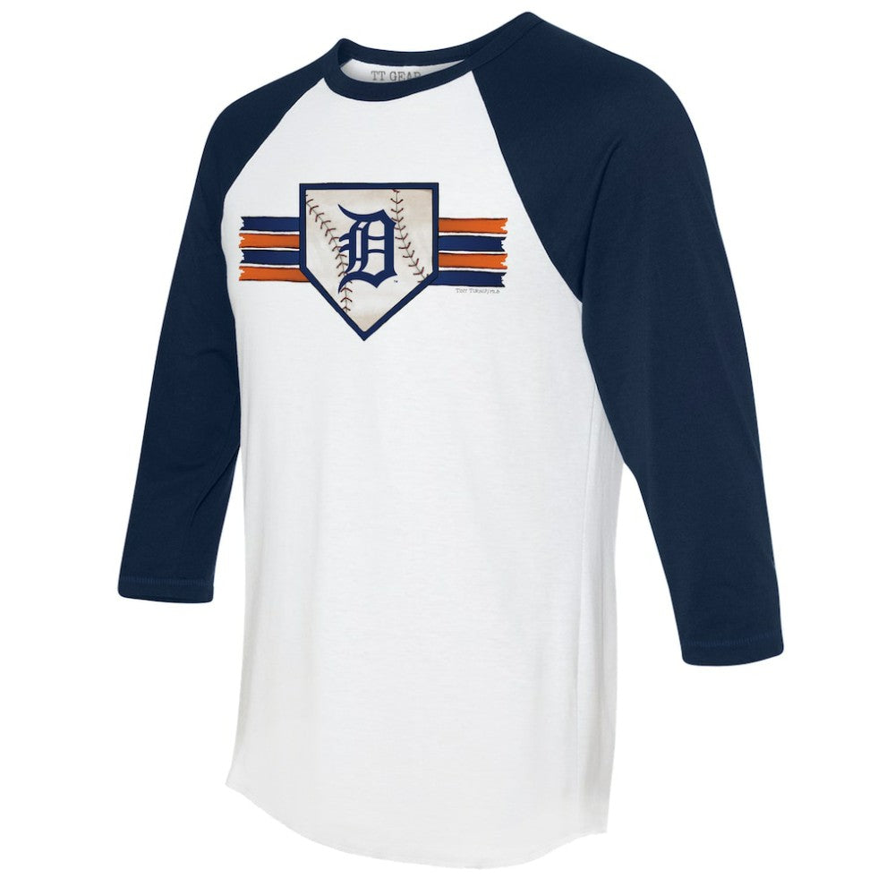 Detroit Tigers Tiny Turnip Women's Base Stripe 3/4-Sleeve Raglan T-Shirt - White/Navy T-shirts
