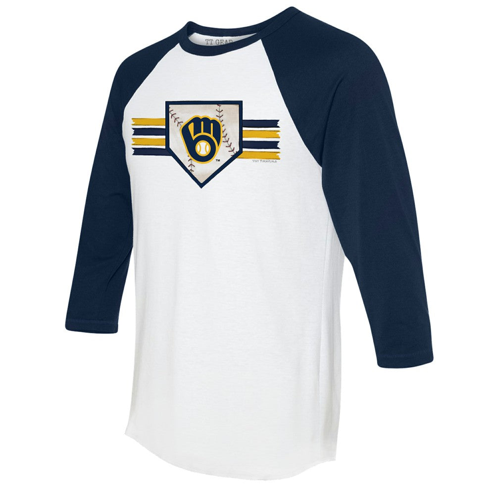 Milwaukee Brewers Tiny Turnip Women's Base Stripe 3/4-Sleeve Raglan T-Shirt - White/Navy T-shirts
