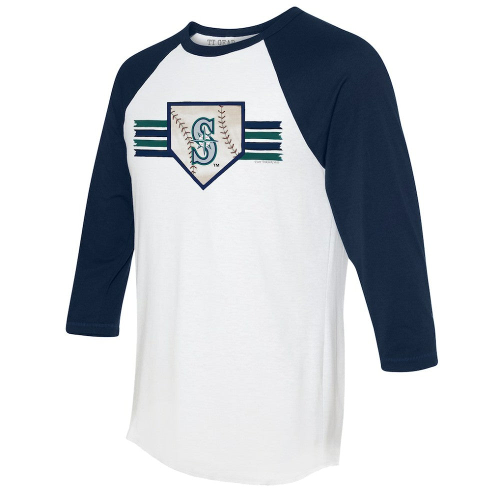 Seattle Mariners Tiny Turnip Women's Base Stripe 3/4-Sleeve Raglan T-Shirt - White/Navy T-shirts