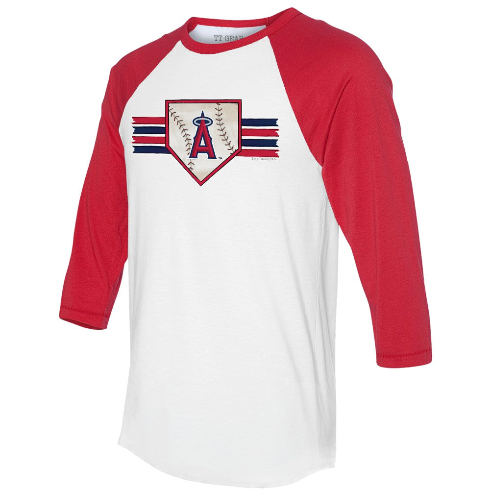 Los Angeles Angels Tiny Turnip Women's Base Stripe 3/4-Sleeve Raglan T-Shirt - White/Red T-shirts