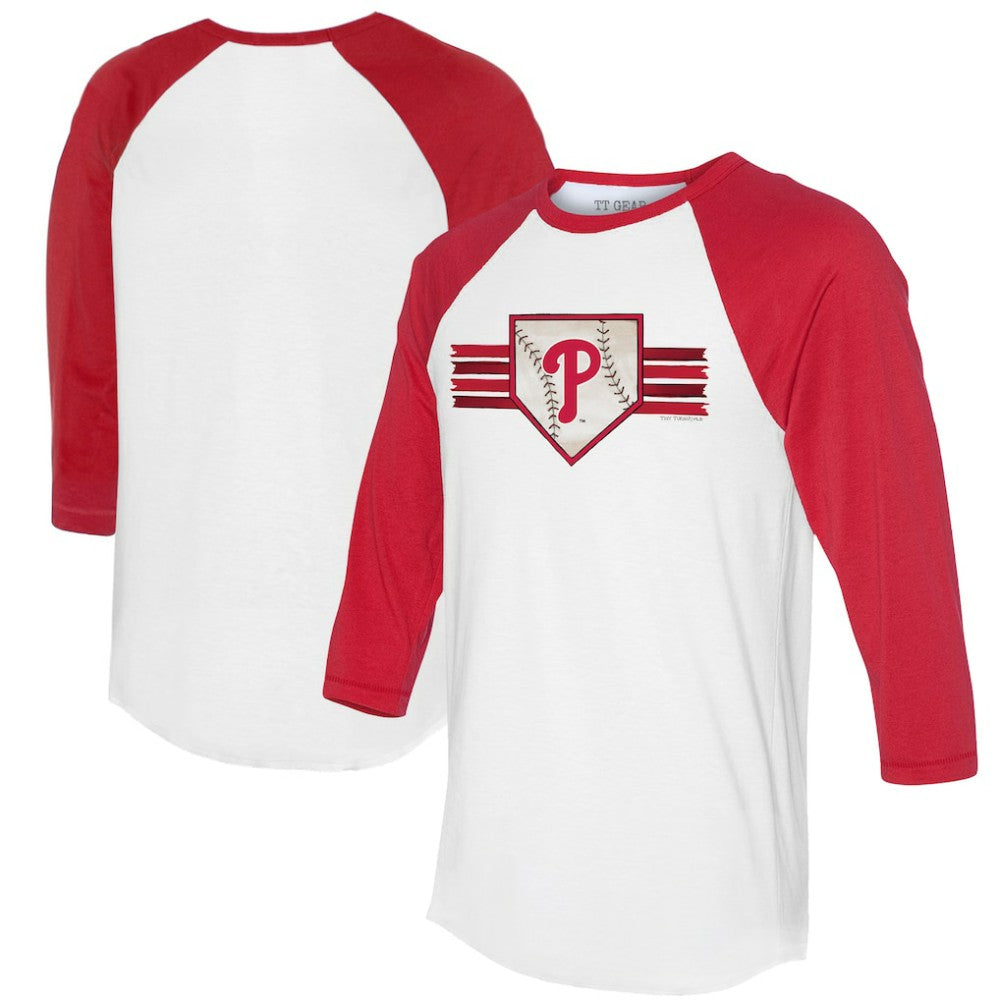 Philadelphia Phillies Tiny Turnip Women's Base Stripe 3/4-Sleeve Raglan T-Shirt - White/Red T-shirts