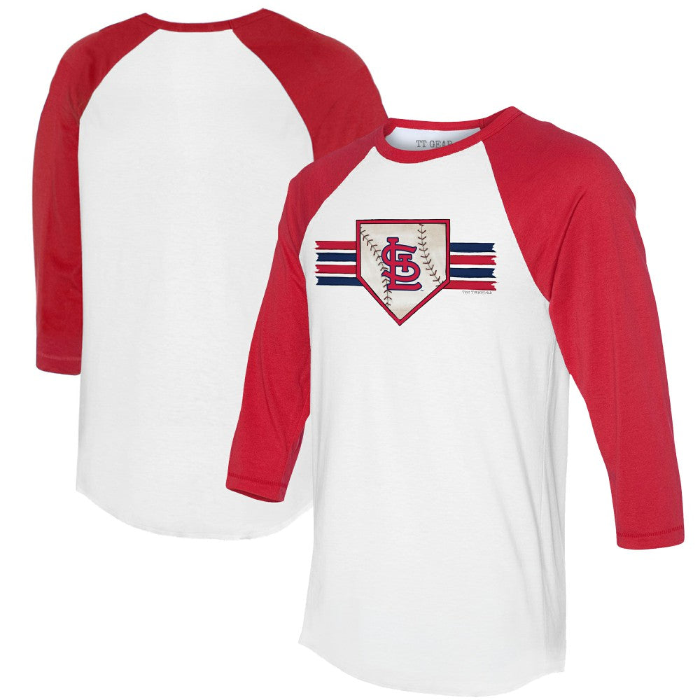 St. Louis Cardinals Tiny Turnip Women's Base Stripe 3/4-Sleeve Raglan T-Shirt - White/Red T-shirts