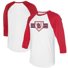 St. Louis Cardinals Tiny Turnip Women's Base Stripe 3/4-Sleeve Raglan T-Shirt - White/Red T-shirts