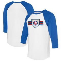Chicago Cubs Tiny Turnip Women's Base Stripe 3/4-Sleeve Raglan T-Shirt - White/Royal T-shirts