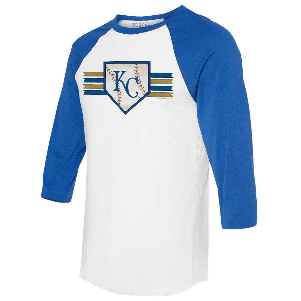Kansas City Royals Tiny Turnip Women's Base Stripe 3/4-Sleeve Raglan T-Shirt - White/Royal T-shirts