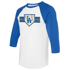 Los Angeles Dodgers Tiny Turnip Women's Base Stripe 3/4-Sleeve Raglan T-Shirt - White/Royal T-shirts