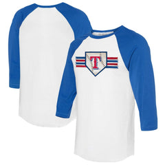 Texas Rangers Tiny Turnip Women's Base Stripe 3/4-Sleeve Raglan T-Shirt - White/Royal T-shirts