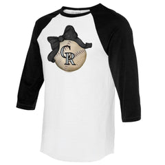 Colorado Rockies Tiny Turnip Women's Baseball Bow 3/4-Sleeve Raglan T-Shirt - White/Black T-shirts