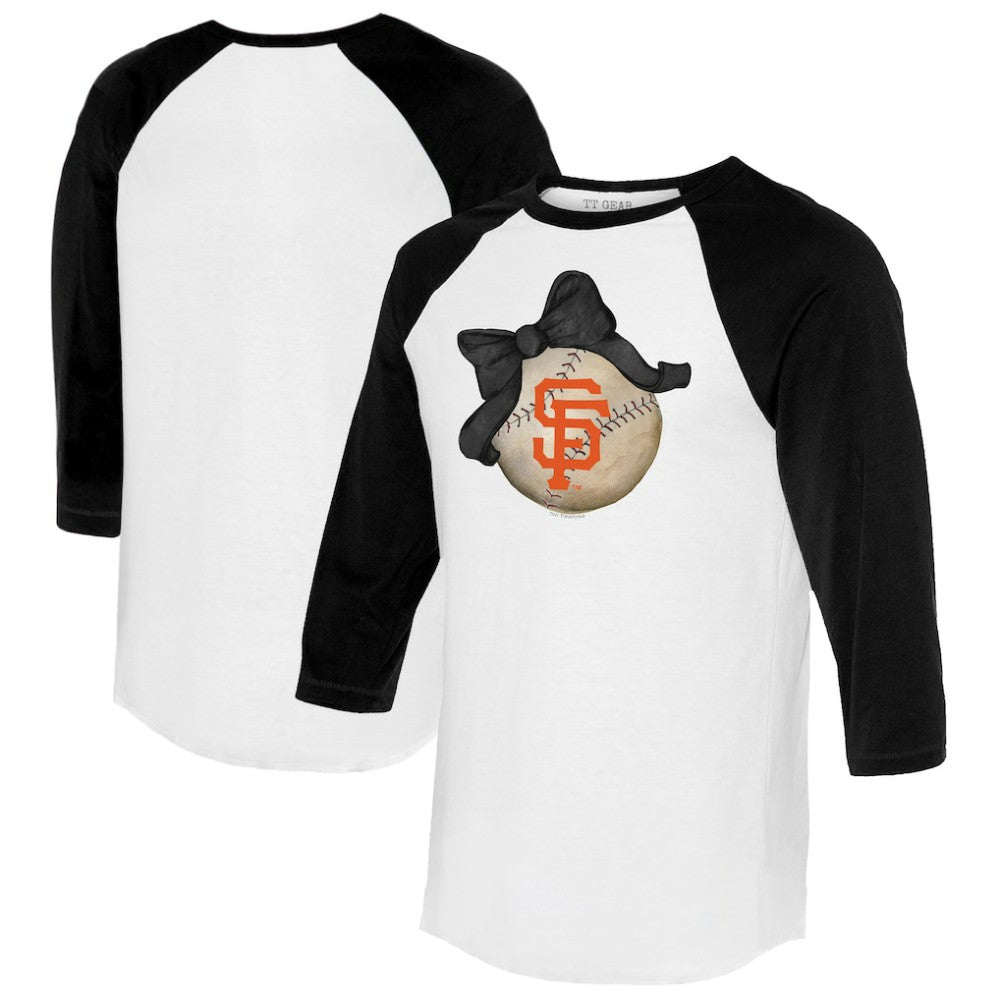 San Francisco Giants Tiny Turnip Women's Baseball Bow 3/4-Sleeve Raglan T-Shirt - White/Black T-shirts