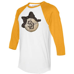 San Diego Padres Tiny Turnip Women's Baseball Bow 3/4-Sleeve Raglan T-Shirt - White/Gold T-shirts