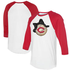 Cincinnati Reds Tiny Turnip Women's Baseball Bow 3/4-Sleeve Raglan T-Shirt - White/Red T-shirts