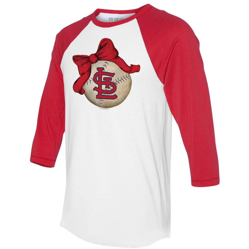 St. Louis Cardinals Tiny Turnip Women's Baseball Bow 3/4-Sleeve Raglan T-Shirt - White/Red T-shirts