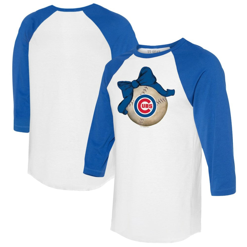 Chicago Cubs Tiny Turnip Women's Baseball Bow 3/4-Sleeve Raglan T-Shirt - White/Royal T-shirts