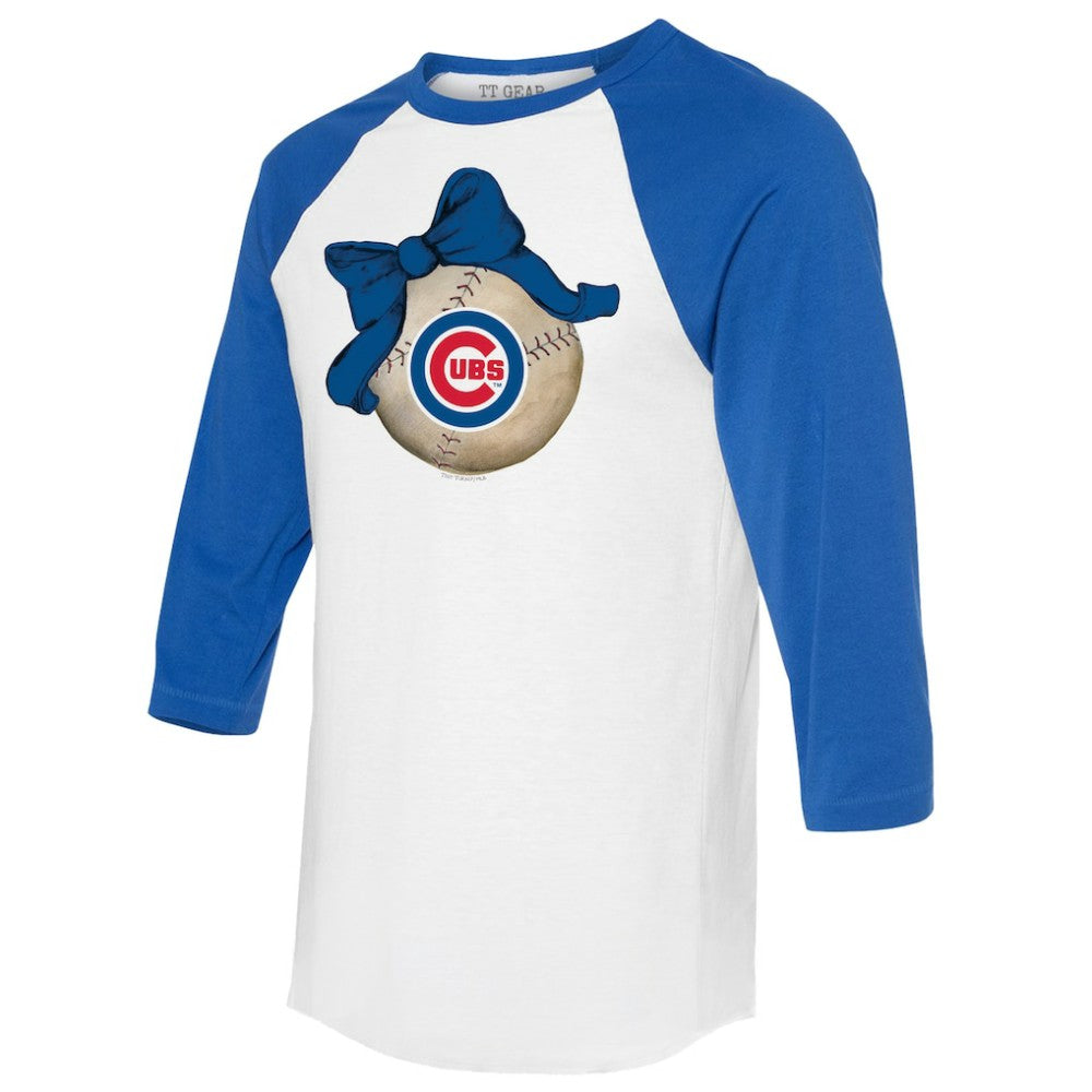 Chicago Cubs Tiny Turnip Women's Baseball Bow 3/4-Sleeve Raglan T-Shirt - White/Royal T-shirts
