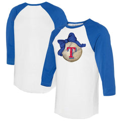 Texas Rangers Tiny Turnip Women's Baseball Bow 3/4-Sleeve Raglan T-Shirt - White/Royal T-shirts