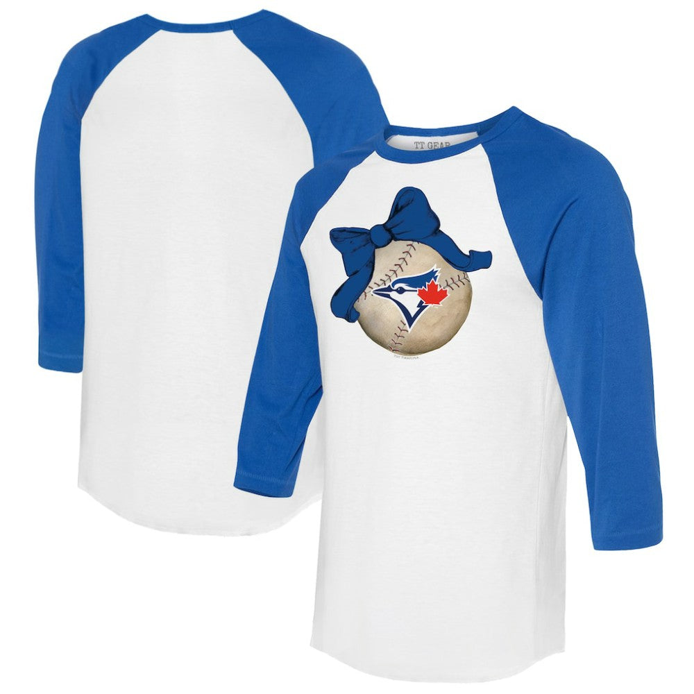 Toronto Blue Jays Tiny Turnip Women's Baseball Bow 3/4-Sleeve Raglan T-Shirt - White/Royal T-shirts