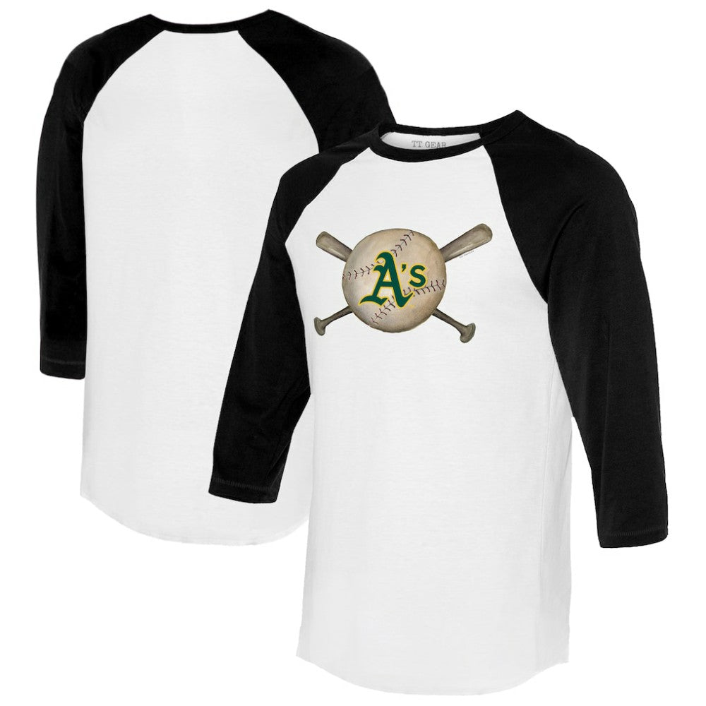 Athletics Tiny Turnip Women's Baseball Cross Bats 3/4-Sleeve Raglan T-Shirt - White/Black T-shirts