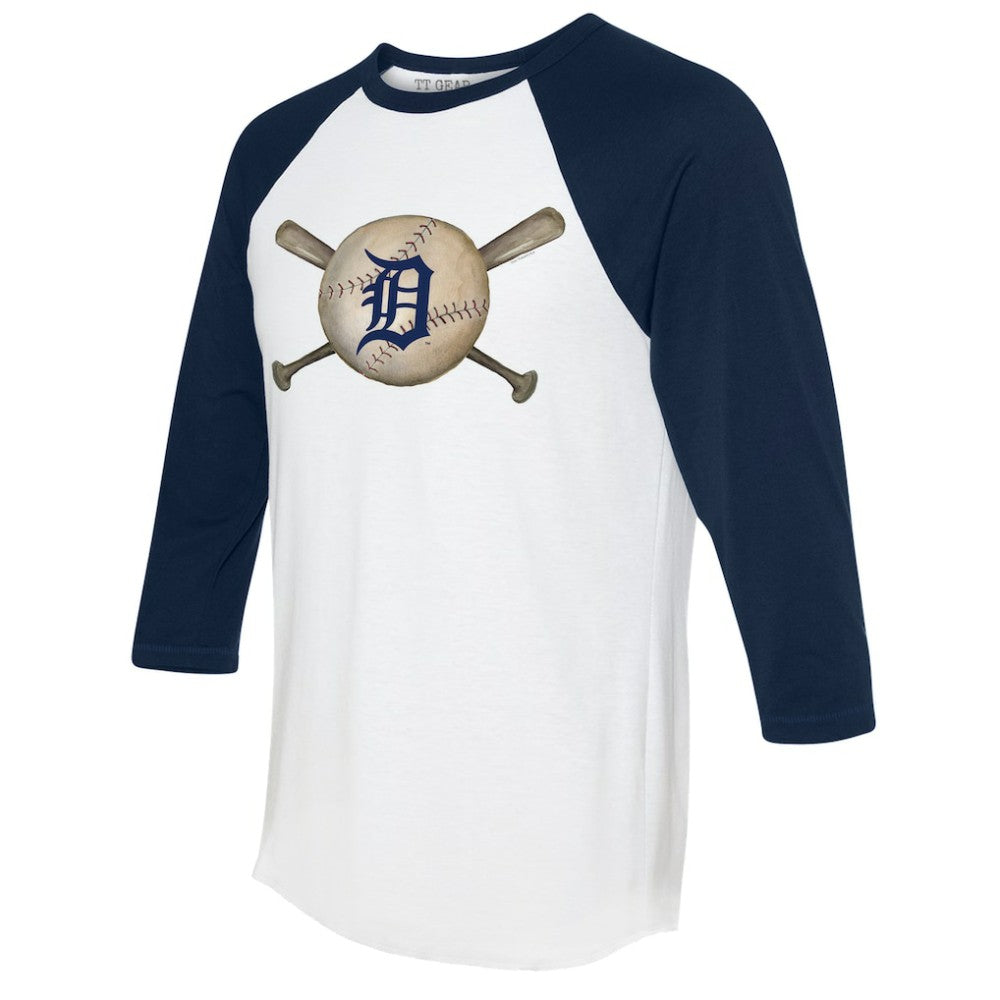 Detroit Tigers Tiny Turnip Women's Baseball Cross Bats 3/4-Sleeve Raglan T-Shirt - White/Navy T-shirts