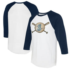 Seattle Mariners Tiny Turnip Women's Baseball Cross Bats 3/4-Sleeve Raglan T-Shirt - White/Navy T-shirts