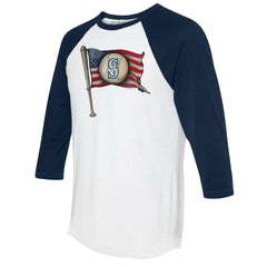 Seattle Mariners Tiny Turnip Women's Baseball Flag 3/4-Sleeve Raglan T-Shirt - White/Navy T-shirts