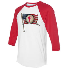 Philadelphia Phillies Tiny Turnip Women's Baseball Flag 3/4-Sleeve Raglan T-Shirt - White/Red T-shirts