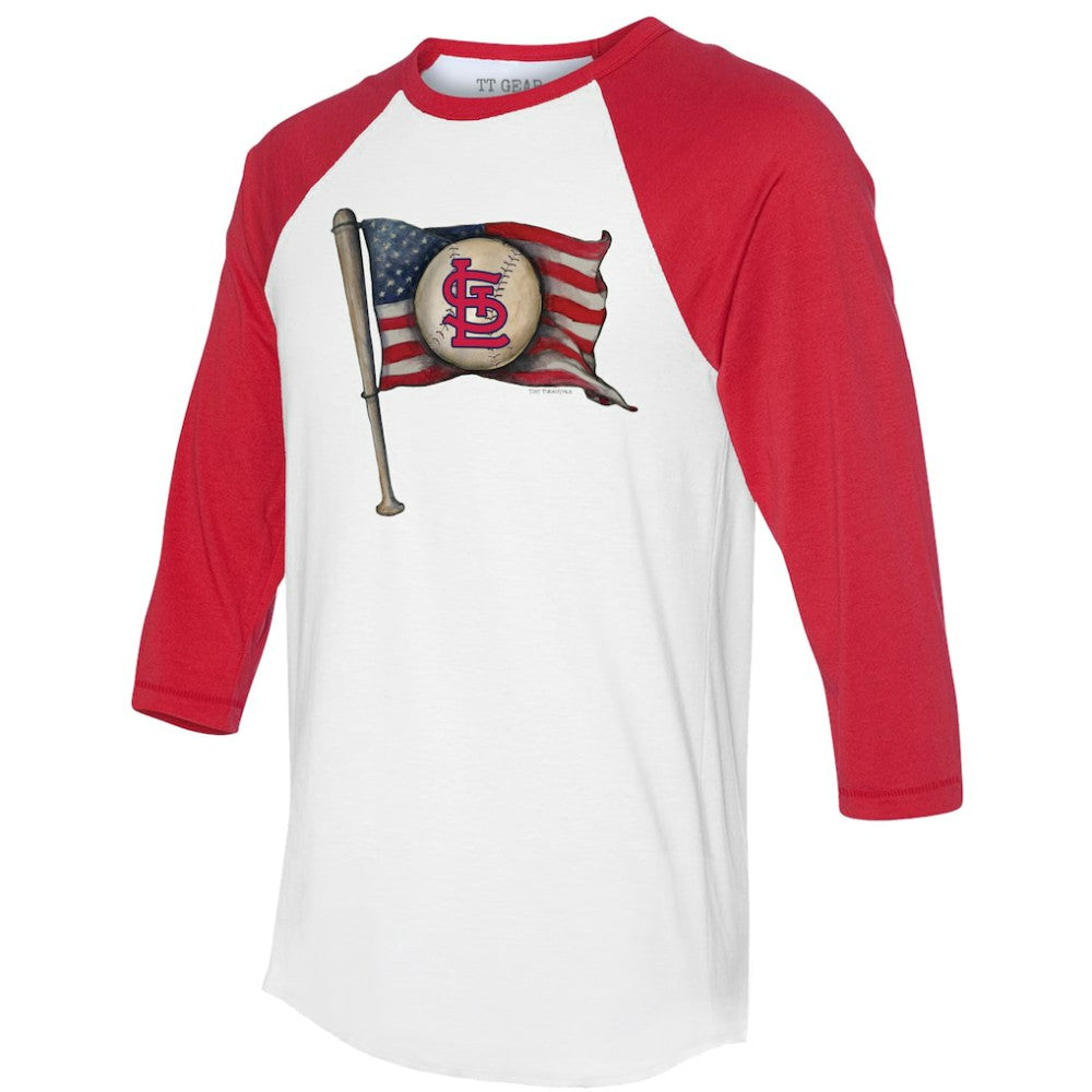 St. Louis Cardinals Tiny Turnip Women's Baseball Flag 3/4-Sleeve Raglan T-Shirt - White/Red T-shirts