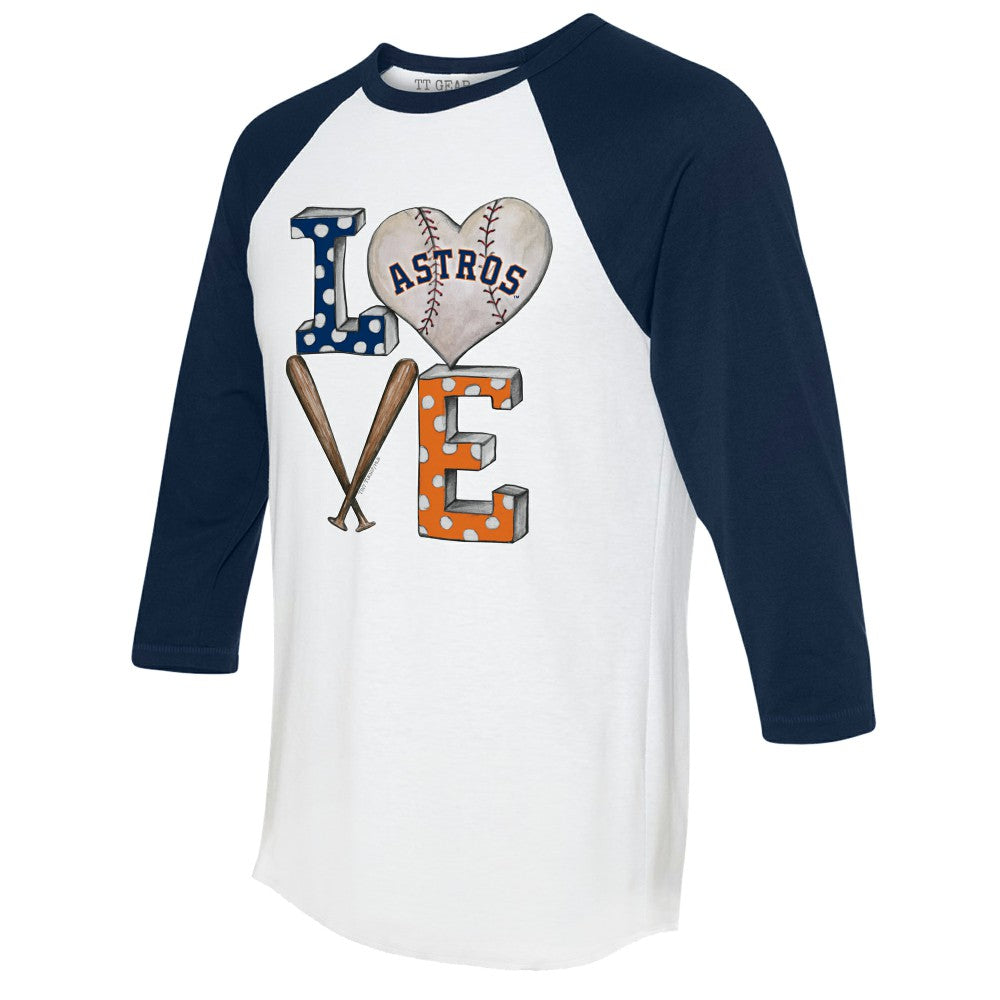 Houston Astros Tiny Turnip Women's Baseball Love Raglan 3/4-Sleeve T-Shirt - White/Navy T-shirts