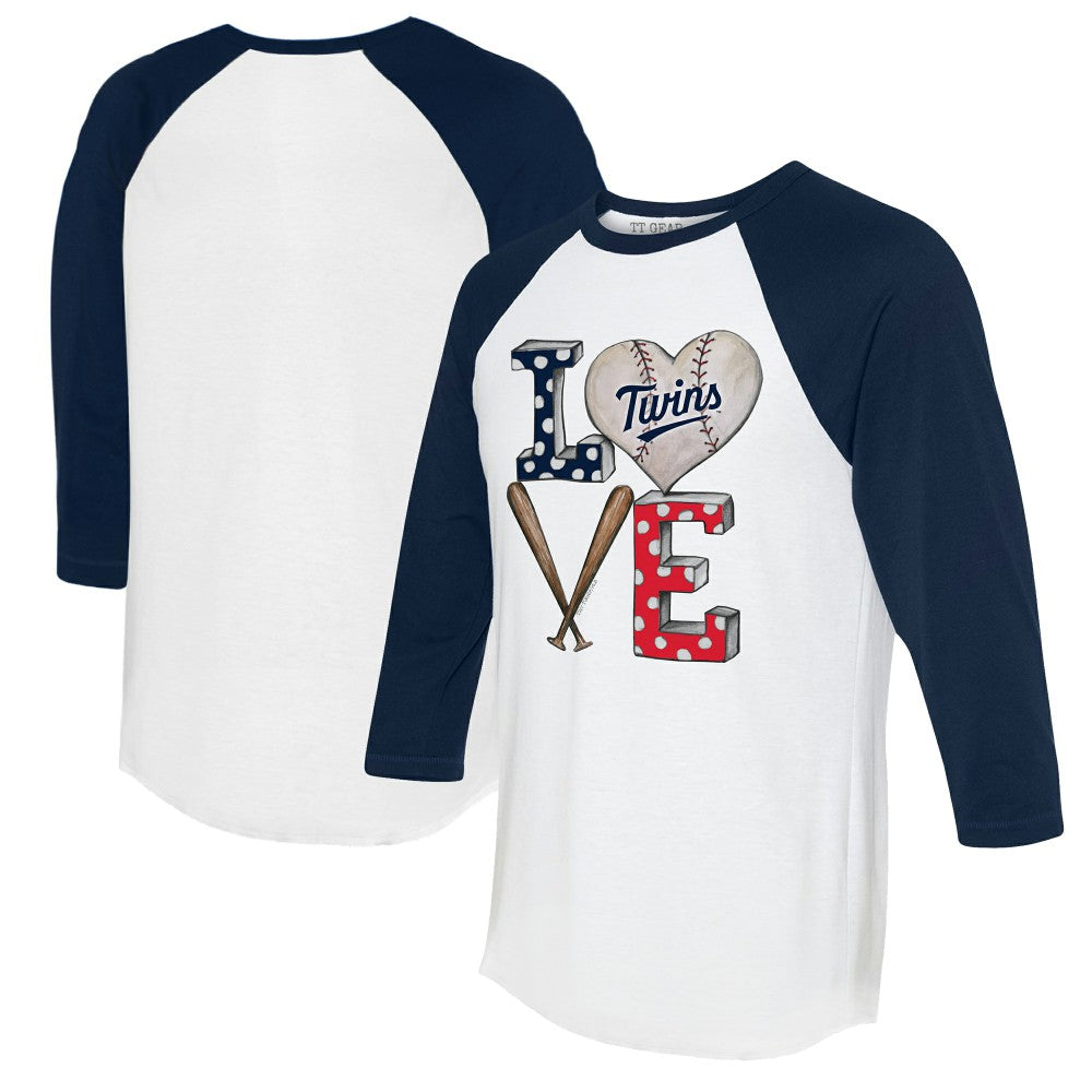 Minnesota Twins Tiny Turnip Women's Baseball Love Raglan 3/4-Sleeve T-Shirt - White/Navy T-shirts